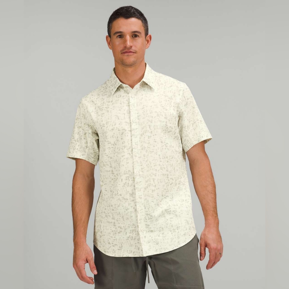 Lululemon Airing Easy Short Sleeve Shirt Drop Stitch Antique White Raw Linen